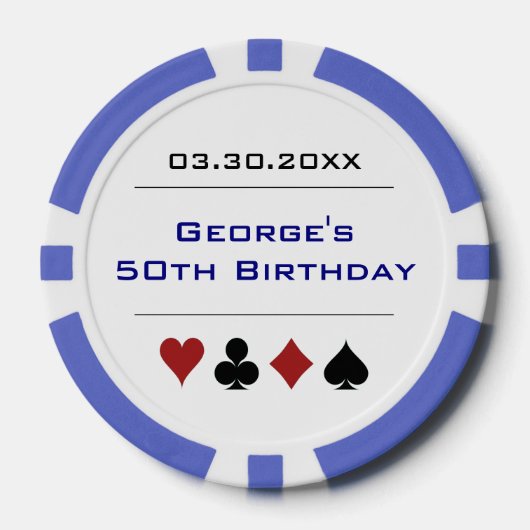 Blauw Wit Las Vegas Casino Poker Chip Verjaardag (Voorkant)