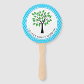 Blauw & Wit Lattice Familie Reunion Hand Fan Handwaaier (Achterkant)
