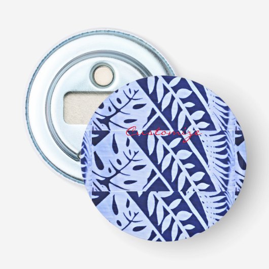 Blauw wit lederen Patroon Thunder_Cove Button Flesopener (Voorkant)