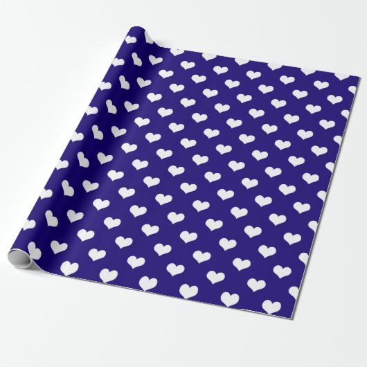 Blauw Wit Liefde Hart Patroon Ontwerp Cadeaupapier (Uitgerold)