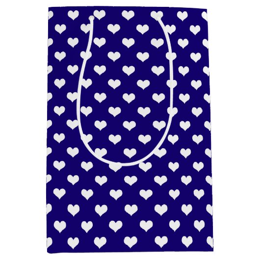 Blauw Wit Liefde Hart Patroon Ontwerp Medium Cadeauzakje (Voorkant)
