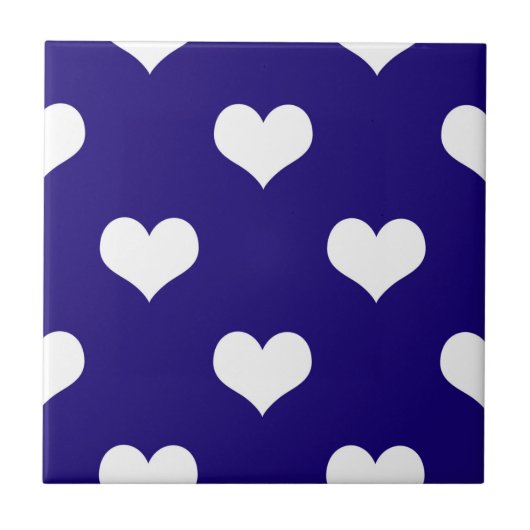 Blauw Wit Liefde Hart Patroon Ontwerp Tegeltje (Voorkant)