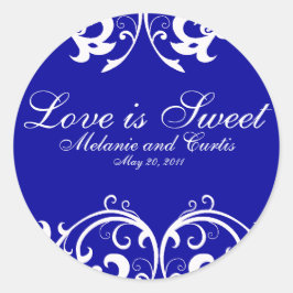 Blauw Wit Liefde Is Zoet Ronde Sticker