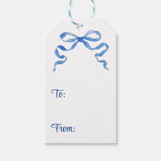 Blauw wit lint Kerst Hannukah cadeau labels Cadeaulabel (Voorkant)
