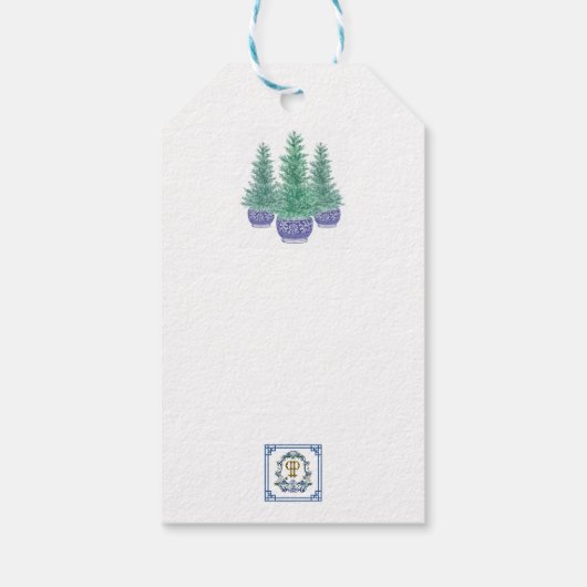 Blauw wit lint Kerst Hannukah cadeau labels Cadeaulabel (Achterkant)