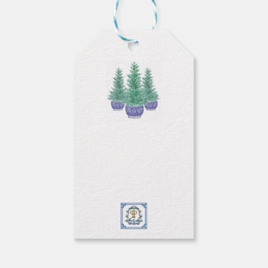 Blauw wit lint Kerst Hannukah cadeau labels Cadeaulabel (Achterkant)