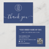 Blauw Wit Logo QR Code Bedankt voor uw bestelling Visitekaartje (Voorkant / Achterkant)