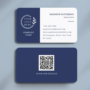 Blauw Wit Logo QR Code Minimalistisch Modern Visitekaartje
