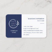 Blauw Wit Logo QR Code Minimalistisch Modern Visitekaartje (Voorkant)
