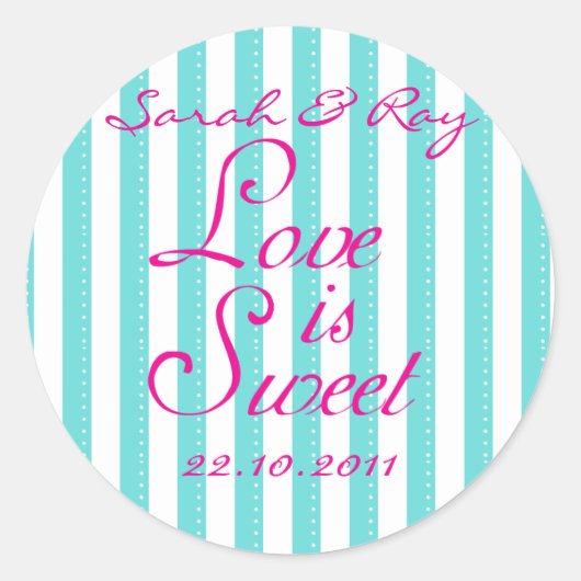 Blauw-wit 'love is sweet' sticker (Voorkant)