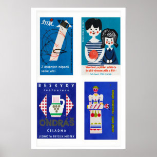 Blauw & Wit Luciferdoosjes Labels Rasterprint, Vin Poster