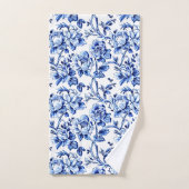Blauw-wit Magnolias Toile de Jouy Bad Handdoek (Handdoek)