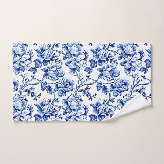 Blauw-wit Magnolias Toile de Jouy Bad Handdoek (Handdoek)