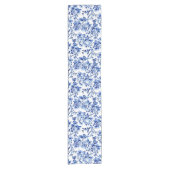 Blauw-wit Magnolias Toile de Jouy Korte Tafelloper (Voorkant)