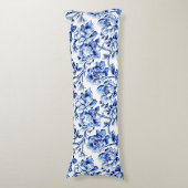 Blauw-wit Magnolias Toile de Jouy Lichaamskussen (Voorkant Verticaal)