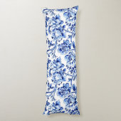 Blauw-wit Magnolias Toile de Jouy Lichaamskussen (Achterkant (Verticaal))