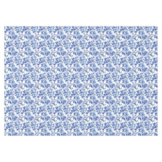 Blauw-wit Magnolias Toile de Jouy Tafelkleed (Voorkant (Horizontaal))