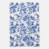 Blauw-wit Magnolias Toile de Jouy Theedoek (Verticaal)