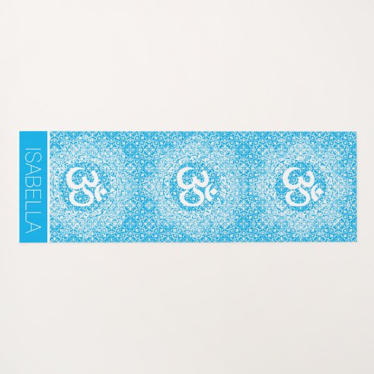 Blauw Wit Mandala Patroon Om Bliss gepersonaliseer Yogamat (Achterkant (horizontaal))