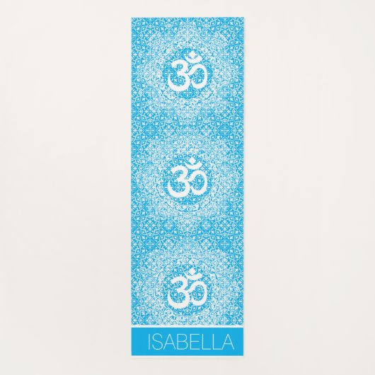Blauw Wit Mandala Patroon Om Bliss gepersonaliseer Yogamat (Achterkant)