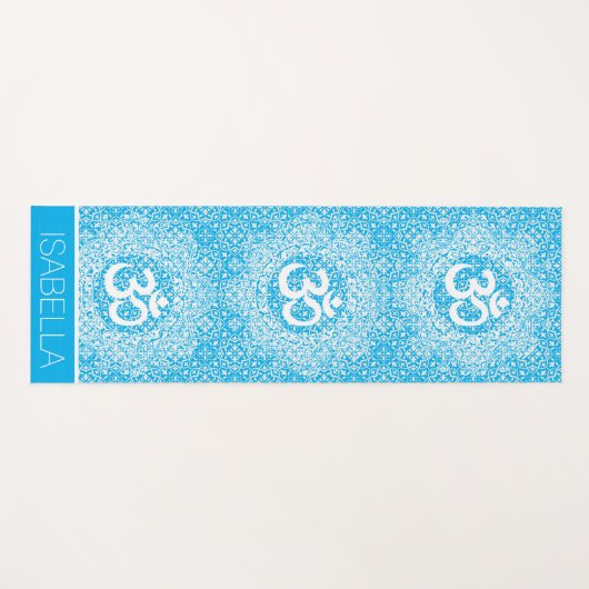 Blauw Wit Mandala Patroon Om Bliss gepersonaliseer Yogamat (Voorkant (horizontaal))