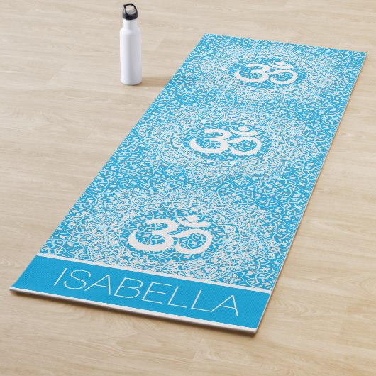 Blauw Wit Mandala Patroon Om Bliss gepersonaliseer Yogamat (In situ)