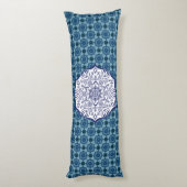 Blauw & Wit Mandel met Wezens Lichaamskussen (Achterkant (Verticaal))