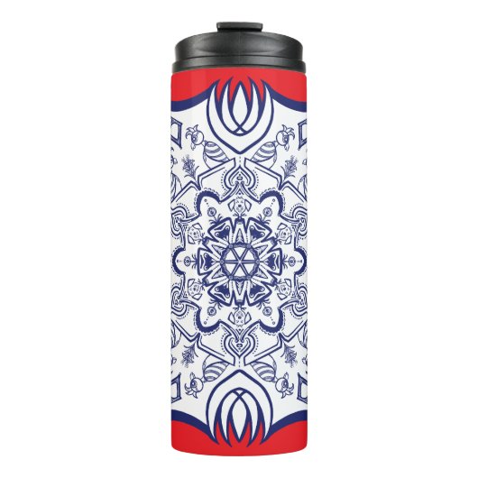 Blauw & Wit Mandel met Wezens Thermal Tumble Thermosbeker (Voorkant)