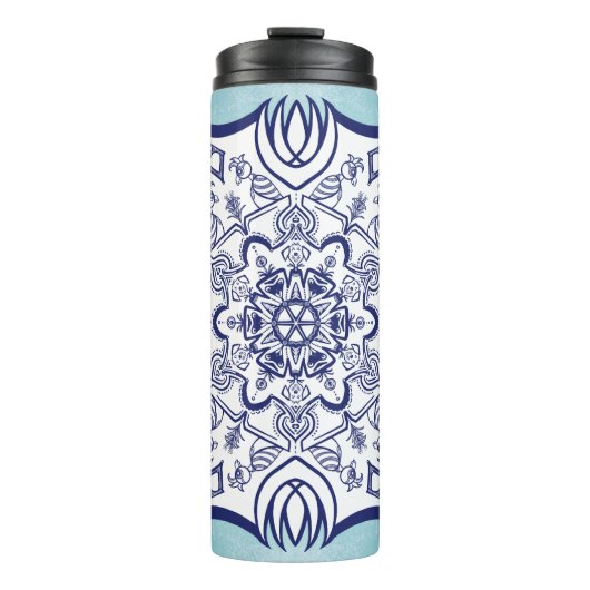 Blauw & Wit Mandel met Wezens Thermal Tumble Thermosbeker (Voorkant)