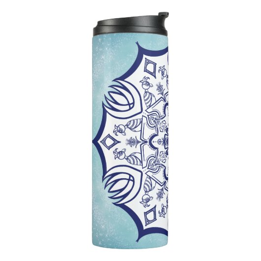 Blauw & Wit Mandel met Wezens Thermal Tumble Thermosbeker (Gedraaid links)