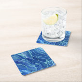Blauw & Wit Marmer Acryl Abstractie Kartonnen Onderzetters (Insitu)
