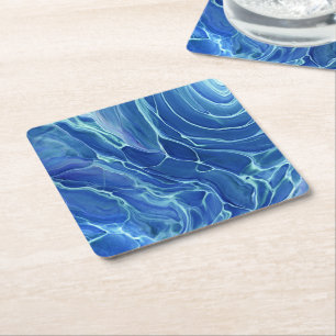 Blauw & Wit Marmer Acryl Abstractie Kartonnen Onderzetters