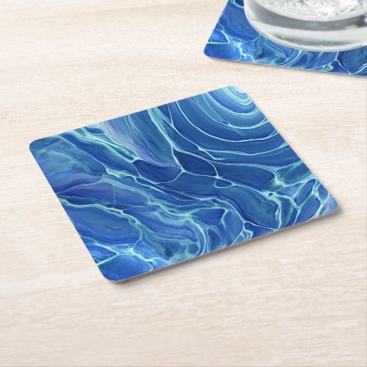 Blauw & Wit Marmer Acryl Abstractie Kartonnen Onderzetters (Schuin)