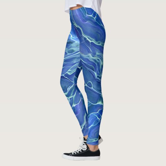 Blauw & Wit Marmer Acryl Abstractie Leggings (Links)
