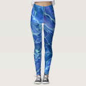 Blauw & Wit Marmer Acryl Abstractie Leggings (Voorkant)