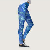 Blauw & Wit Marmer Acryl Abstractie Leggings (Rechts)