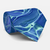 Blauw & Wit Marmer Acryl Abstractie Stropdas (Opgerold)