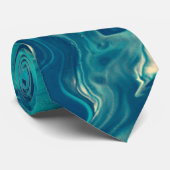 Blauw & Wit Marmer Acryl Abstractie Stropdas (Opgerold)
