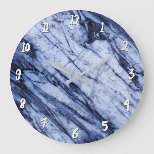 Blauw & Wit Marmer Draaien Modern Chic Grote Klok (Voorkant)