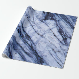 Blauw & Wit Marmer Draaien Modern Chique Feest Cadeaupapier