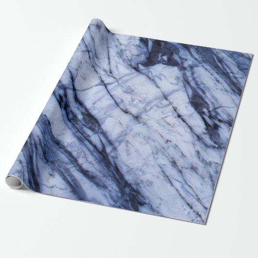 Blauw & Wit Marmer Draaien Modern Chique Feest Cadeaupapier (Uitgerold)