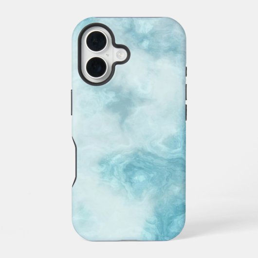 Blauw-wit marmer effect (alle telefoons) iPhone 16 hoesje (Achterkant)