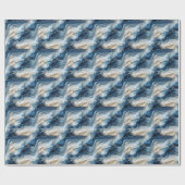 Blauw wit marmer met gouden zijde look cadeaupapier (Vlak)