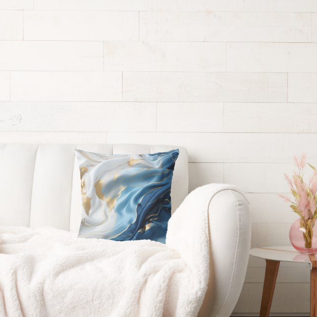 Blauw wit marmer met gouden zijde look kussen (Bank)
