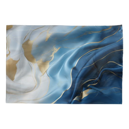 Blauw wit marmer met gouden zijde look kussensloop (Achterkant)