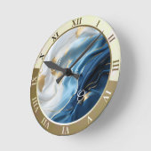 Blauw wit marmer met gouden zijde look ronde klok (Hoek)