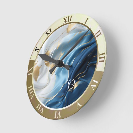 Blauw wit marmer met gouden zijde look ronde klok (Hoek)