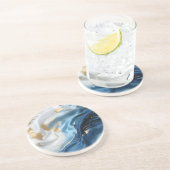 Blauw wit marmer met gouden zijde look zandsteen onderzetter (Zijkant)