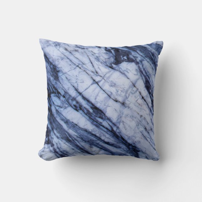 Blauw & Wit Marmer Steen Swirl Modern Chic Kussen (Voorkant)