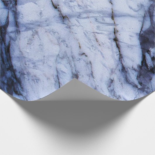 Blauw & Wit Marmer Werveltje Modern Chic Party Cadeaupapier (Hoek)